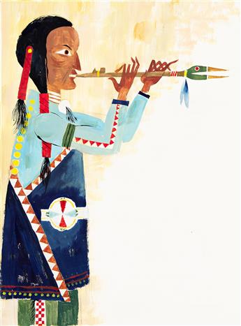 RICHARD ERDOES (1912-2008) Native American with flute.